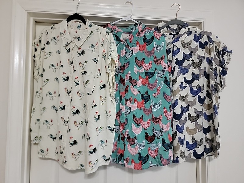 Women's, Cotton & Rye Outfitters, Lot Of 3, Button-Up Farm/Chicken Shirts-EUC!