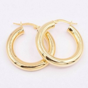 Authentic 5x30mm Plain Shiny Polished Hoop Earrings 14K Yellow Gold-Plated Silver 925