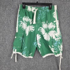 Ron Jon Surf Shop Board Shorts Mens M Green Hawaiian Floral Swim Trunks