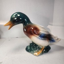 Vintage Ceramic Hand Painted Mallard Duck 1950's 8" H X 11" L X 4" W EUC