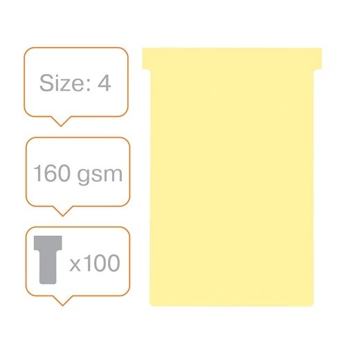 Nobo T-Cards Size 4 Pack of 100 Yellow 2004004