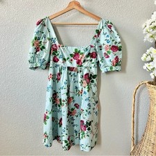 Laura Ashley UO Exclusive Penelope Toile Babydoll Dress Size Medium Blue Floral