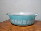 Vintage 471 Pyrex Amish Butterprint 1 Pt Casserole Dish Lid Turquoise Blue Round