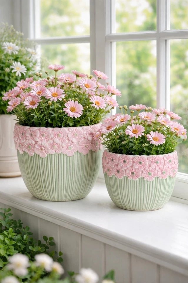 Sommer Margeriten Blumentopf Blumentöpfe Übertopf 2 Varianten 15x15cm / 11x11cm - Bild 1 von 1