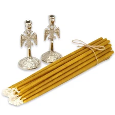 Set of 2 Eagle Design Nickel Plated Candle Holders and 20 Beeswax Candles