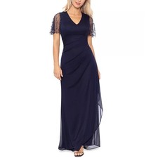 XSCAPE Women's Lace-Sleeve Gown Navy Gunmetal 16