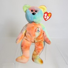 TY Beanie Baby - PEACE the Ty-Dyed Bear Orange/Blue  8.5 inch  MWMT 