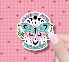 Always Find the Light Moth Sticker Moon Phase Vinyl Sticker Cute Decal