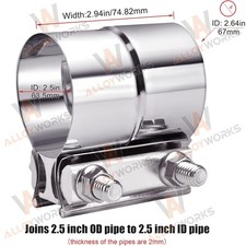 2.5inch 2 12 Lap Joint Exhaust Band Clamp For Muffler Pipe Stainless Steel Us