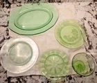 Vintage Green Uranium Glass Lot - Dogwood, Hazel Atlas, Macbeth-Evans