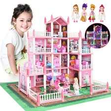 Doll House Set for Girls, Princess House Toys with 4 Dolls Furniture and 4-St...