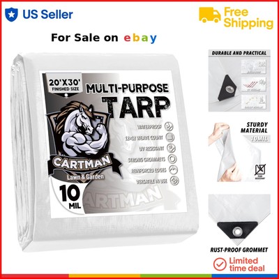 Heavy Duty Poly Tarp 20x30 Feet Waterproof UV Resistant Camping Pool Cover