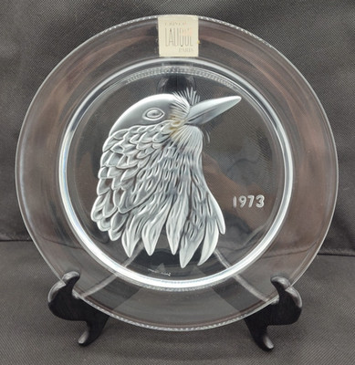Lalique Crystal Paris France Jayling Bird Blue Jay Annual 8.5'' Plate Signed