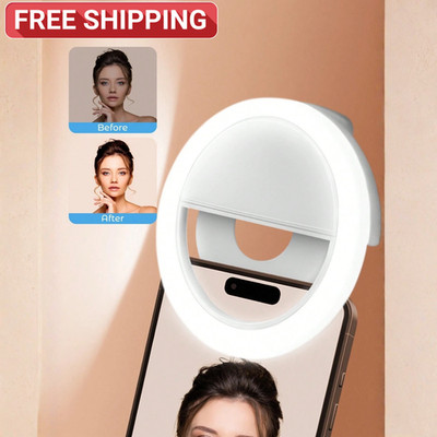 ClipOn Ring Selfie Fill Light Rechargeable Mini LED Lamp For Phone Laptop Makeup