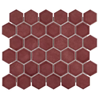 Tribeca 2 In. Hex Glossy Rusty Red 11-1/8 In. X 12-5/8 In. Porcelain Mosaic Tile