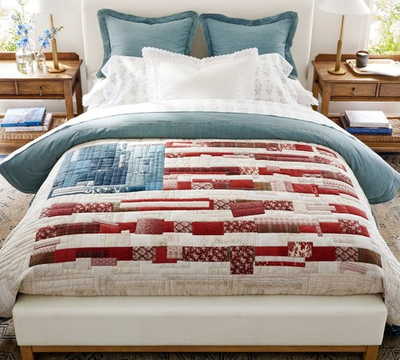 #ad Pottery Barn Americana Flag Reversible Quilt 100% Cotton Bedding King Cal. King $52.00