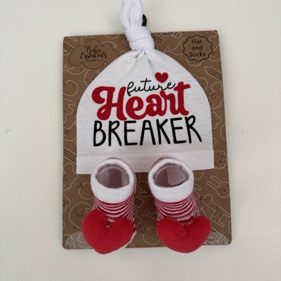 NEW Hat and Bootie Socks Red Hearts  Future Heartbreaker  Baby Essentials 0-6M