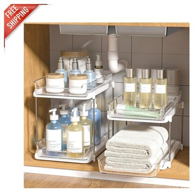 2-Pack Stackable Under Sink Organizers with 4 Pull-Out Drawers in White