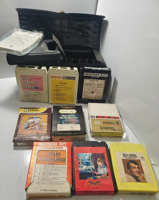 Set of 9 Vtg 8 Track Cassette Tapes with Case- Hank Williams-Brady Bunch