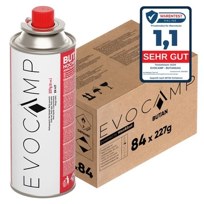 EVOCAMP 84x Butan Gaskartuschen 227g Typ MSF-1a für Campingkocher, Gasheizung