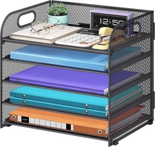 5 Tier Paper Organizer with Handle, Metal Mesh Desk Organizer File Folder Paper 