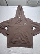 REEBOK Womens Zip Up Hooded Sweater Zip Up Brown Size Small