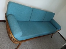 Vintage Ercol 355 day bed studio couch elm & beech with new teal cushions