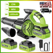 Cordless Leaf Blower 700CFM/160MPH & 4 Speed Levels Electric w/2 Batteries 6.0Ah