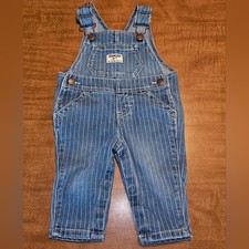 Vntg Oshkosh B'Gosh Faded Denim Vestbak Overalls Multicolored Pinstripes 3m A24