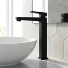 Square Tall Bathroom Sink Mixer Tap Black Single Lever