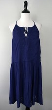 ANN TAYLOR LOFT Blue Long halter Boho Peasant Pleated A-Line Dress Size Large