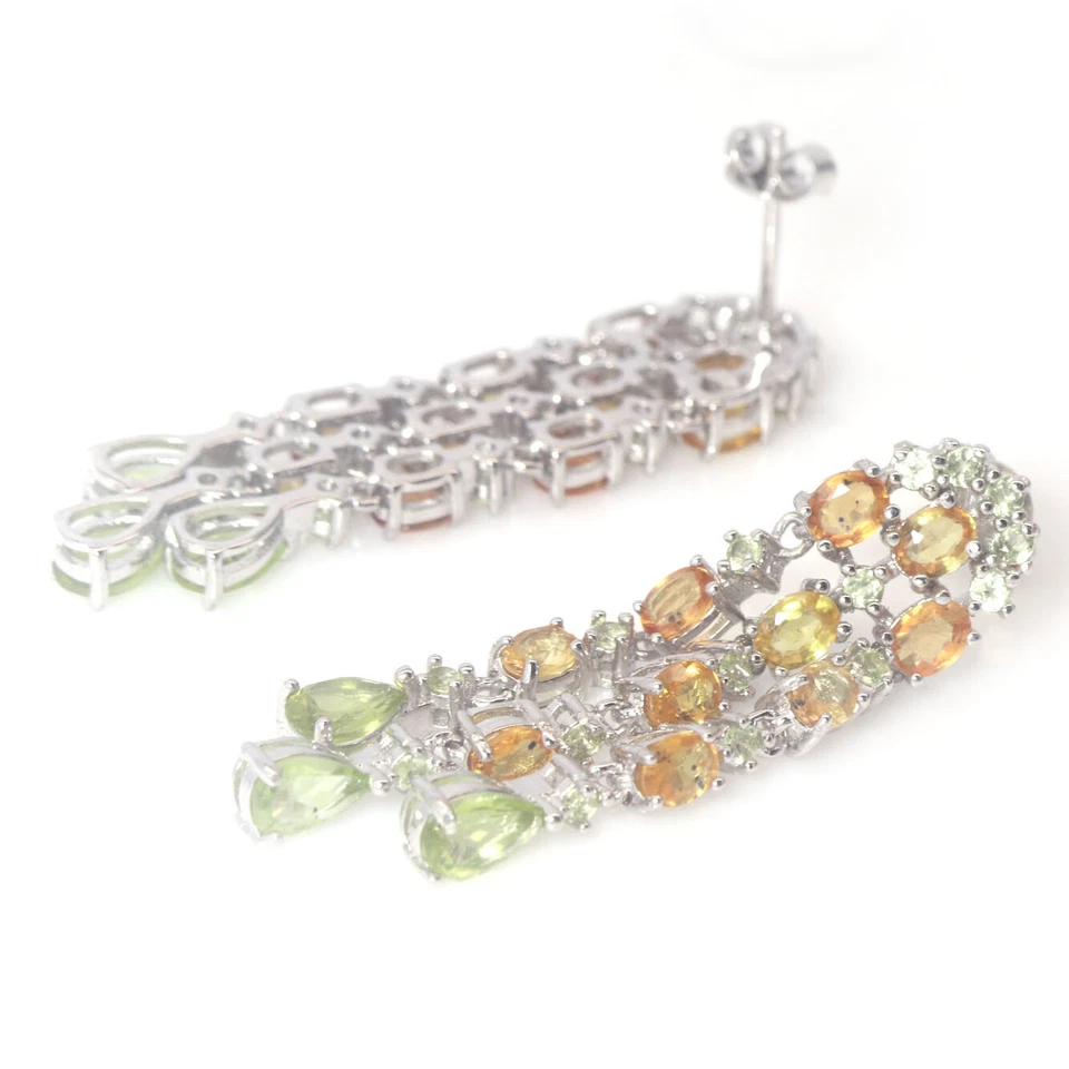 Pendientes de plata de ley 925 con peridoto verde y zafiro amarillo con piedras preciosas sin calentar Foto 2 de 4