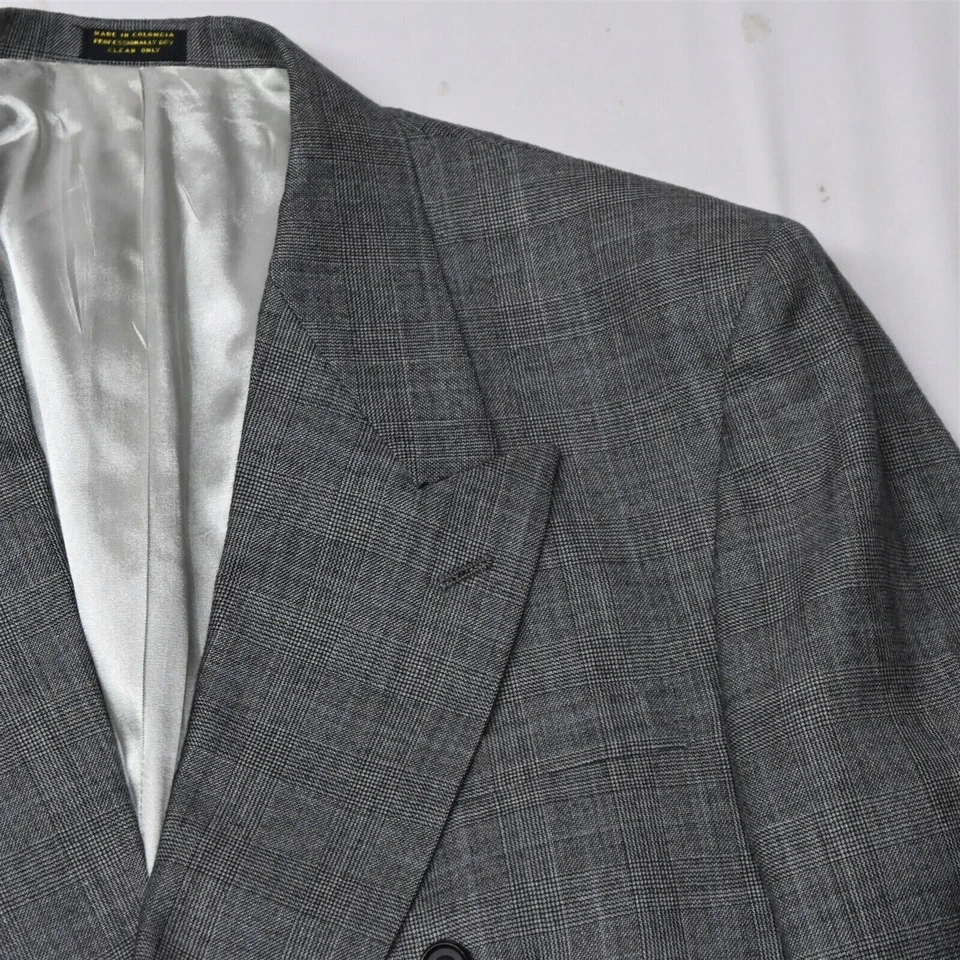 复古 Oscar de la Renta 44R 格纹羊毛双排扣运动外套外套夹克 — 第 2/4 张图片