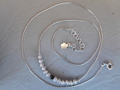 Halskette Kette Perle Kugel Kreisel facettiert schwarz 925 Sterling Silber Damen Mädchen