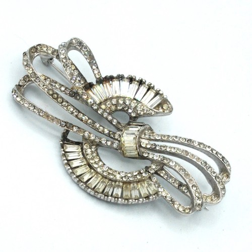 Vtg Alfred Phillippe Unsigned Crown Trifari Rhinestone Brooch Pin 1940s Art Deco