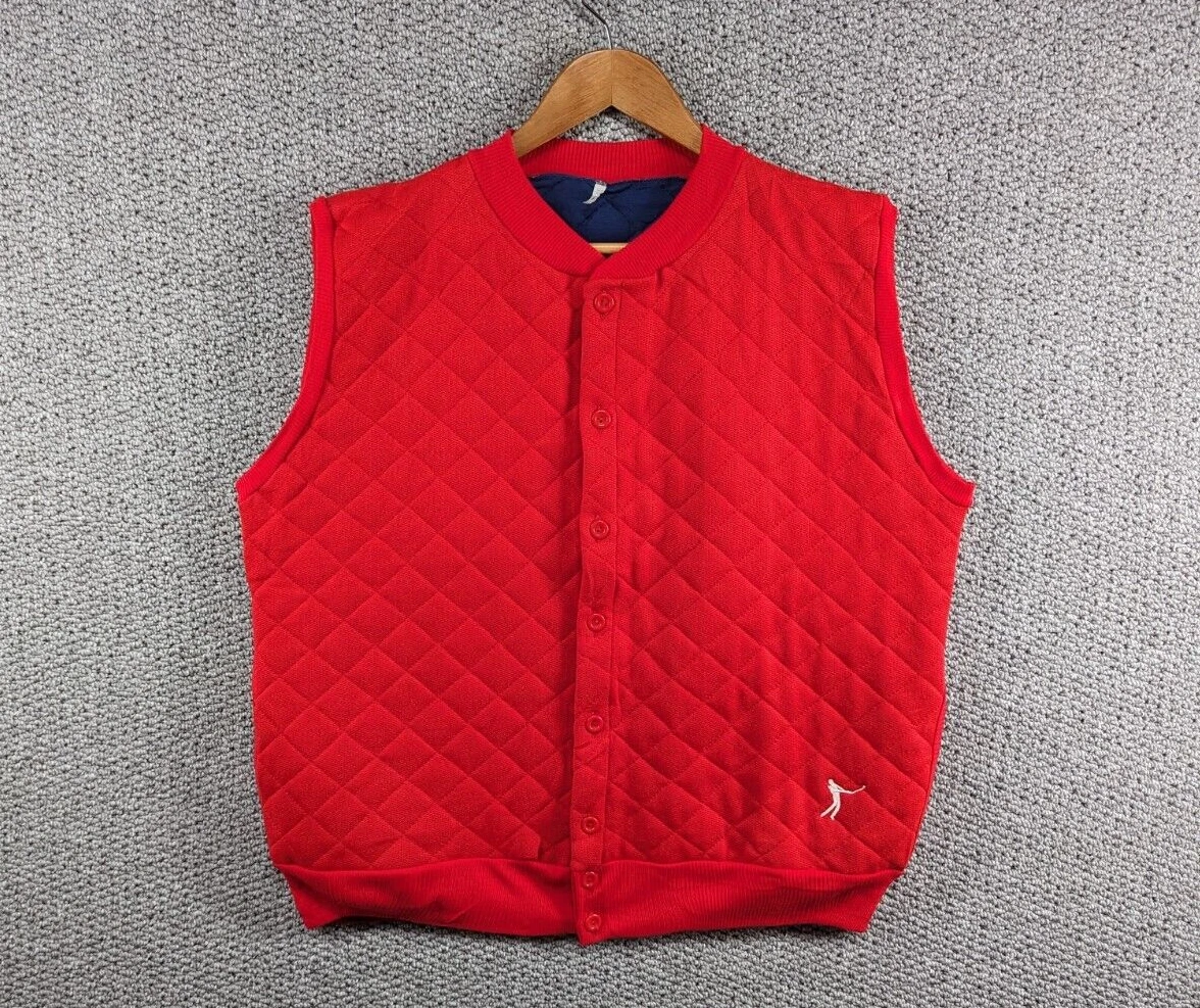 Vintage Red Italian Quilted Golf Country Button Gilet Bodywarmer Vest Jacket - L