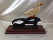Vintage White Duck Cast Iron Nut Cracker Wooden Base Nutcracker Country Home