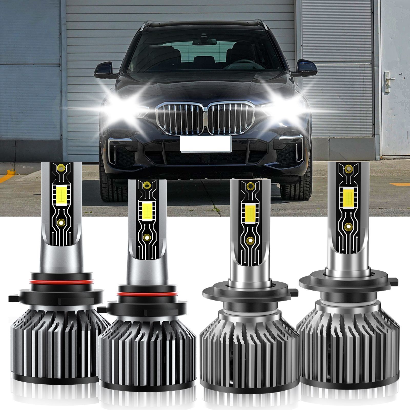 For BMW X5 2000-2004 9005 H7 LED Headlight Combo High Low Beam Bulbs Kit 6500K