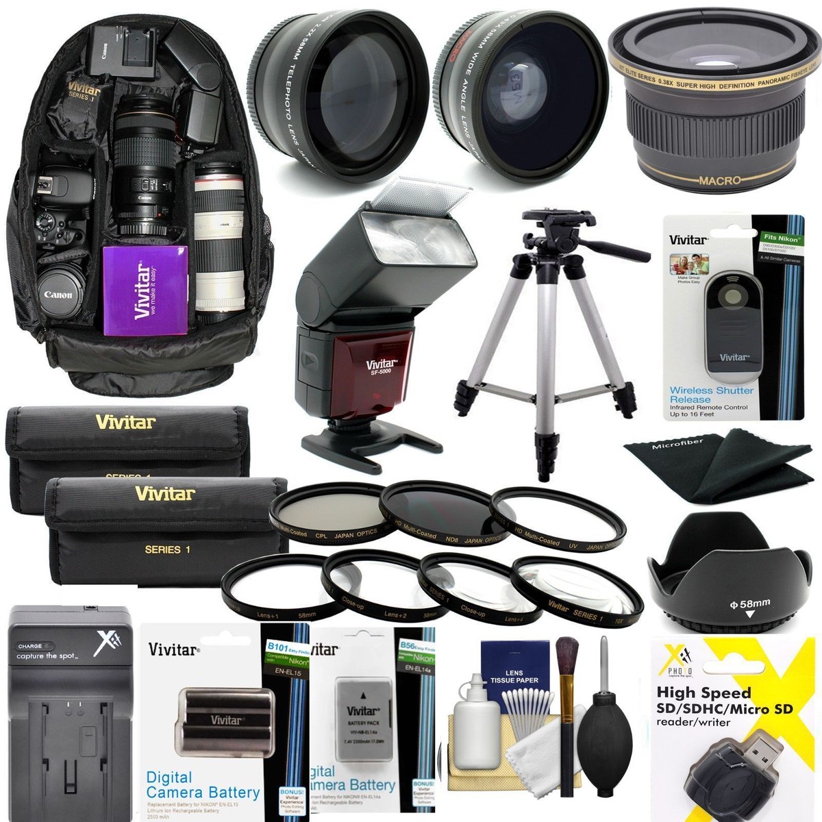 NIKON D7200 DSLR CAMERA FULL 67MM ACCESSORY KIT LENSES FLASH 60