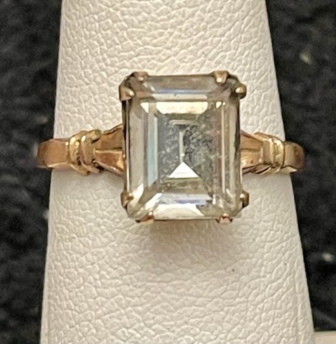 Solitärring 10 Karat Gold gefüllt Smaragdschliff Fassung Größe 7,25 Vintage