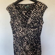 Lauren Ralph Lauren Women’s Faux Wrap Animal Print Sleeveless Layer  Dress Sz 10