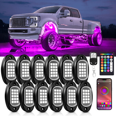 8/12 Pods RGB LED Rock Lights Bluetooth APP Underglow Neon Lights  Multicolor