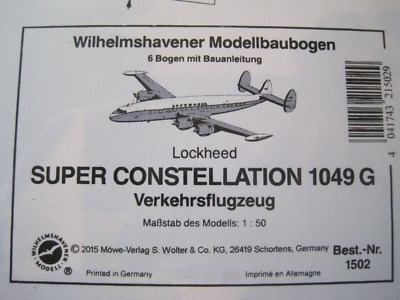 Lockheed Super Constellation 1049 G  LH 1:50 Flugzeug Modellbaubogen