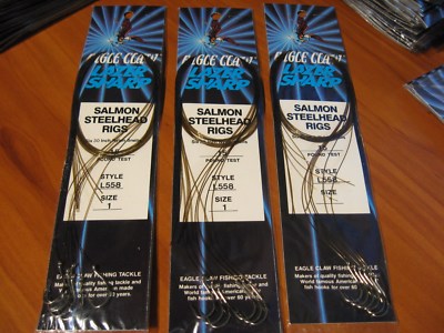 18 Eagle Claw 30'' 15Lb Snelled StealHead-Salmon Rigs Sz 1 Nickel Fish Hook L558