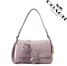 Soft Tabby Shoulder Bag in Signature Denim Pink Purple CJ854 Outlet NEW