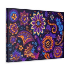 Whimsical Floral Motif: AI Created Retro Vintage Wall Art, Canvas Gallery Wraps