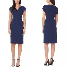 NEW JS COLLECTIONS Navy TULIP-SLEEVE V-Neck SHEATH Cocktail DRESS 2
