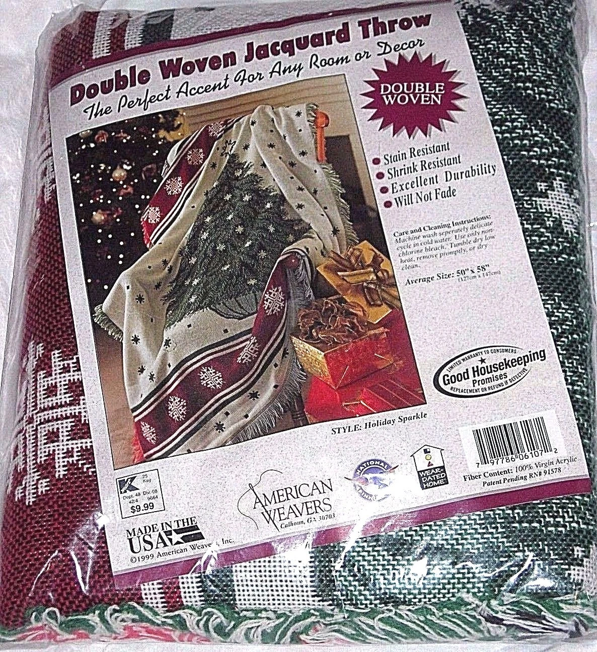 NEW Christmas Tree Throw 50x58" Fringe Double Woven Jacquer Blanket Couch Lap