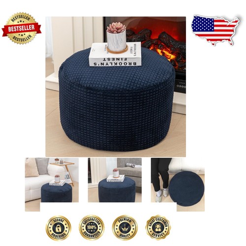 Versatile 18'' Round Furry Pouf Ottoman - Stylish Foot Rest for Living Spaces