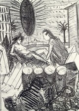 DDR. "Siesta im Hof I", 1987. Claus WEIDENSDORFER (1931-2020 D) handsigniert